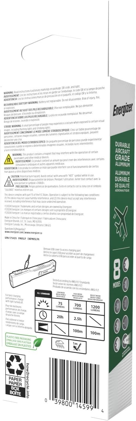 image:imageEnergizer 1200SLR Flashlight Rechargeable for EDC Tactical Flashlight Ultra Bright IPX4 WaterResistant USBC Cable Included1Pack