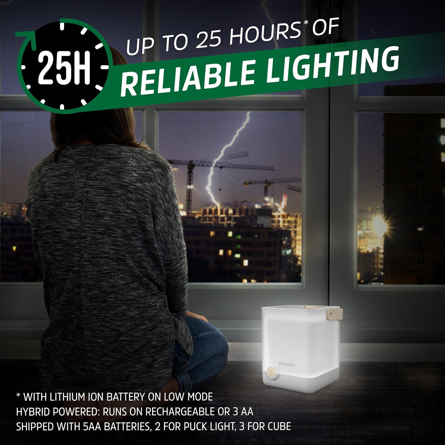 image:imageEnergizer LightxPower Cube Camping Lantern X1000 Lantern Dual Power Rechargeable and AA Battery IPX4 Water ResistantWhite