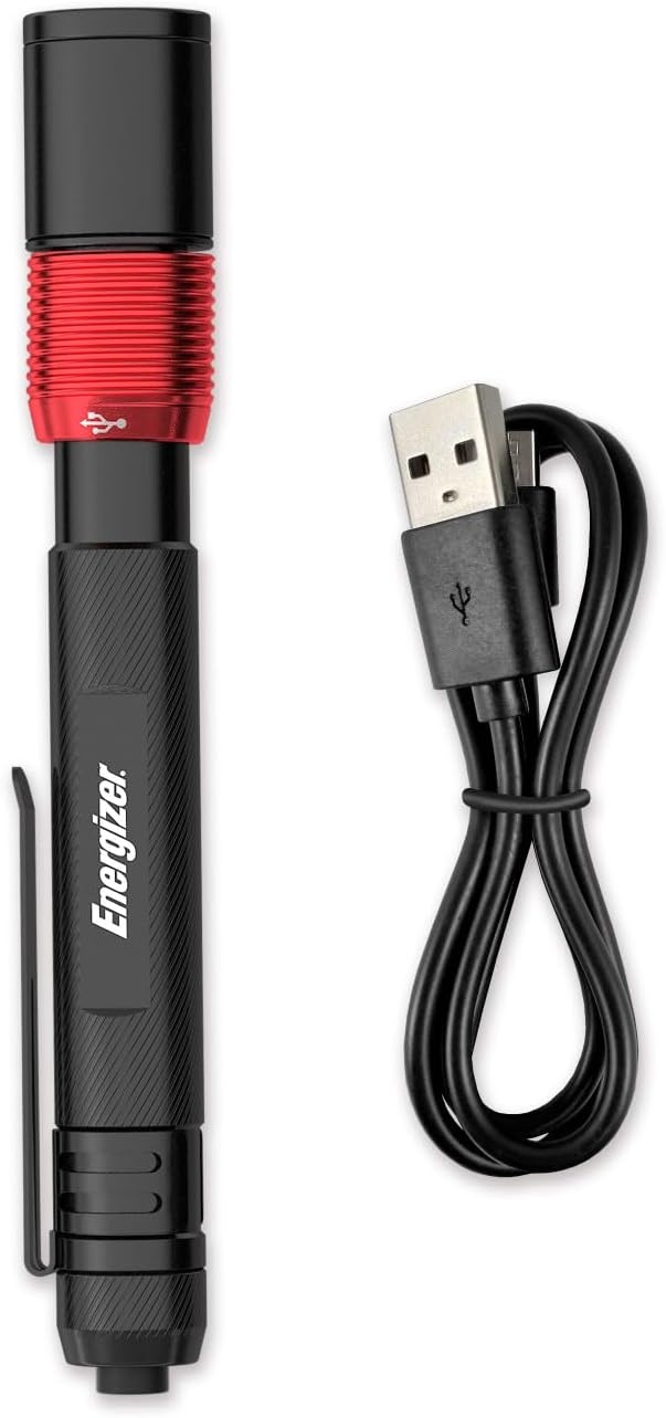 image:imageEnergizer X400 Pen light Flashlight Rechargeable Bright Penlight IPX4 WaterResistant Lightweight and Durable Rechargeable Flashlight USB Charging Cable IncludedBlackRed
