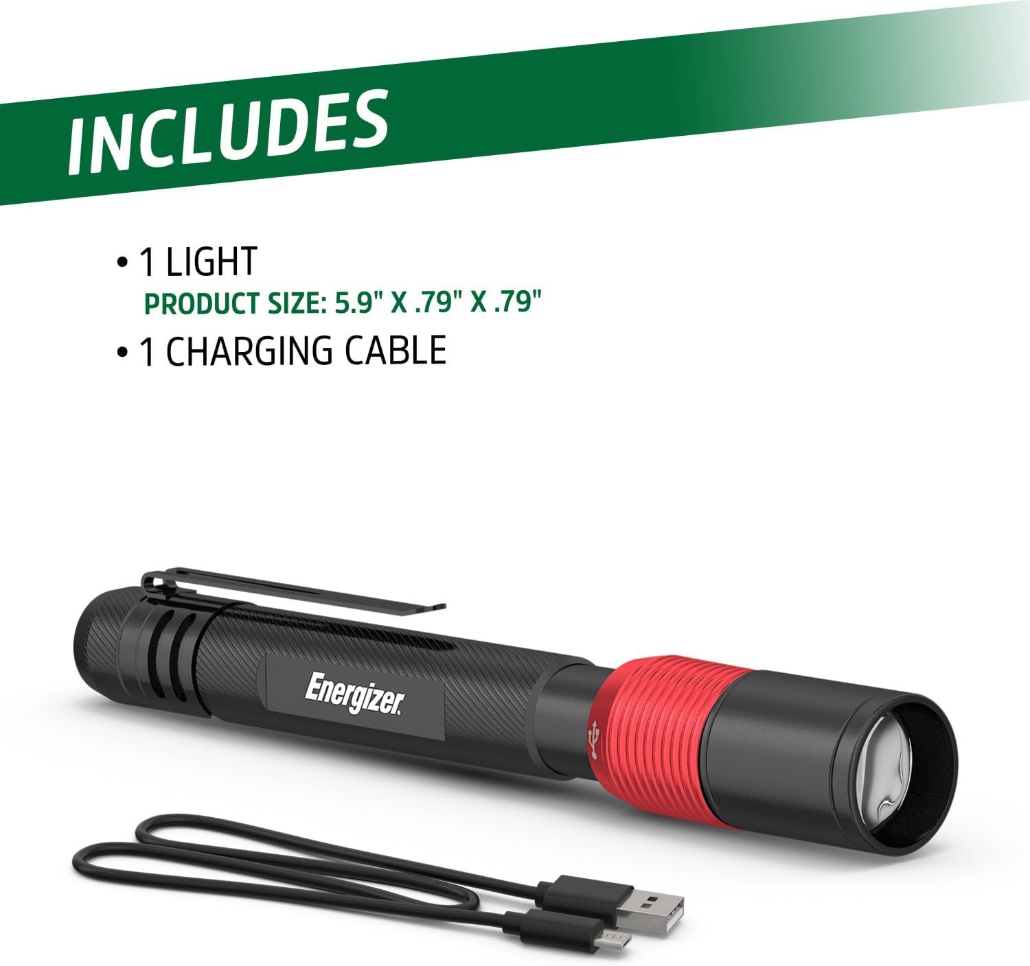 image:imageEnergizer X400 Pen light Flashlight Rechargeable Bright Penlight IPX4 WaterResistant Lightweight and Durable Rechargeable Flashlight USB Charging Cable IncludedBlackRed