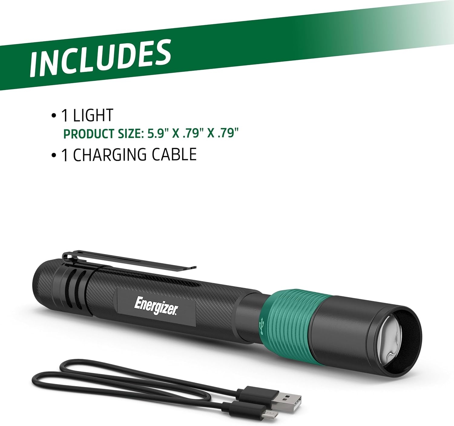 image:imageEnergizer X400 Pen light Flashlight Rechargeable Bright Penlight IPX4 WaterResistant Lightweight and Durable Rechargeable Flashlight USB Charging Cable IncludedBlackGreen