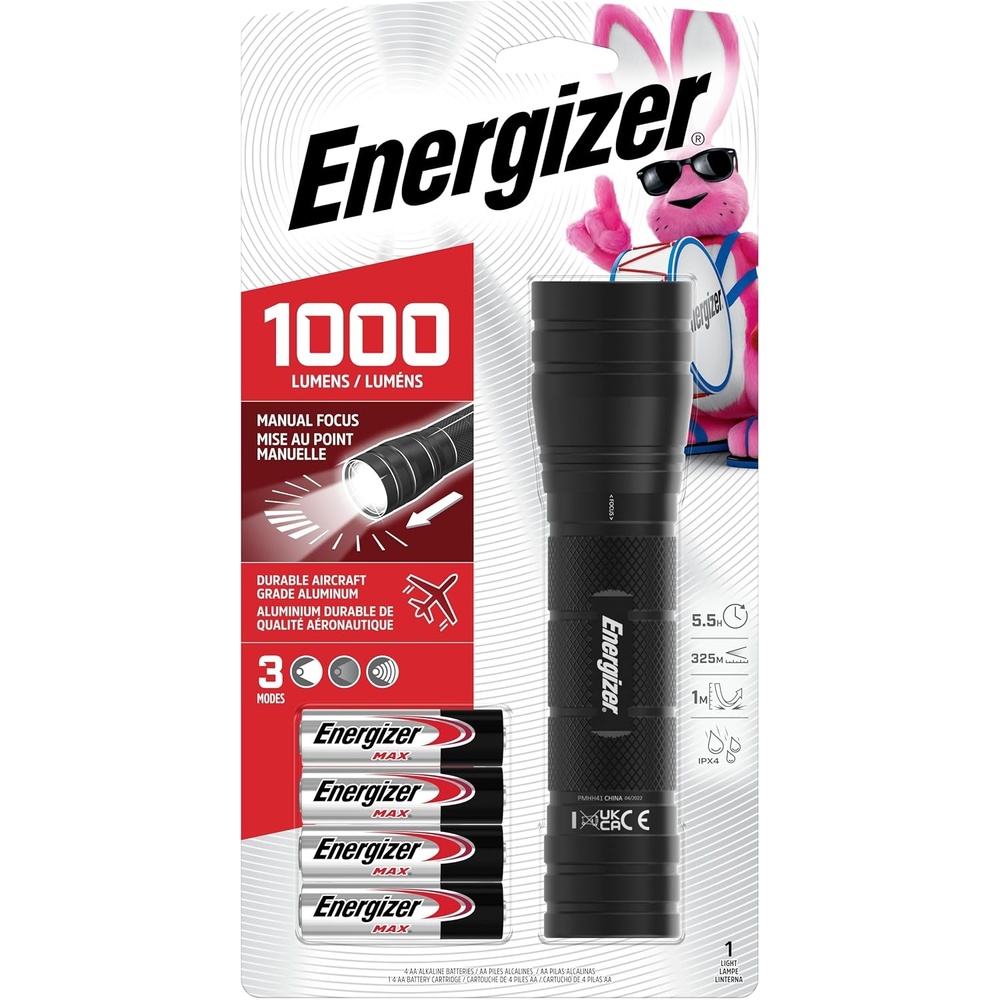 image:imageEnergizer High Lumen Metal Light 1000 Lumen IPX4 Water Resistant AircraftGrade Metal Flashlight Bright Emergency Flashlight Batteries Included