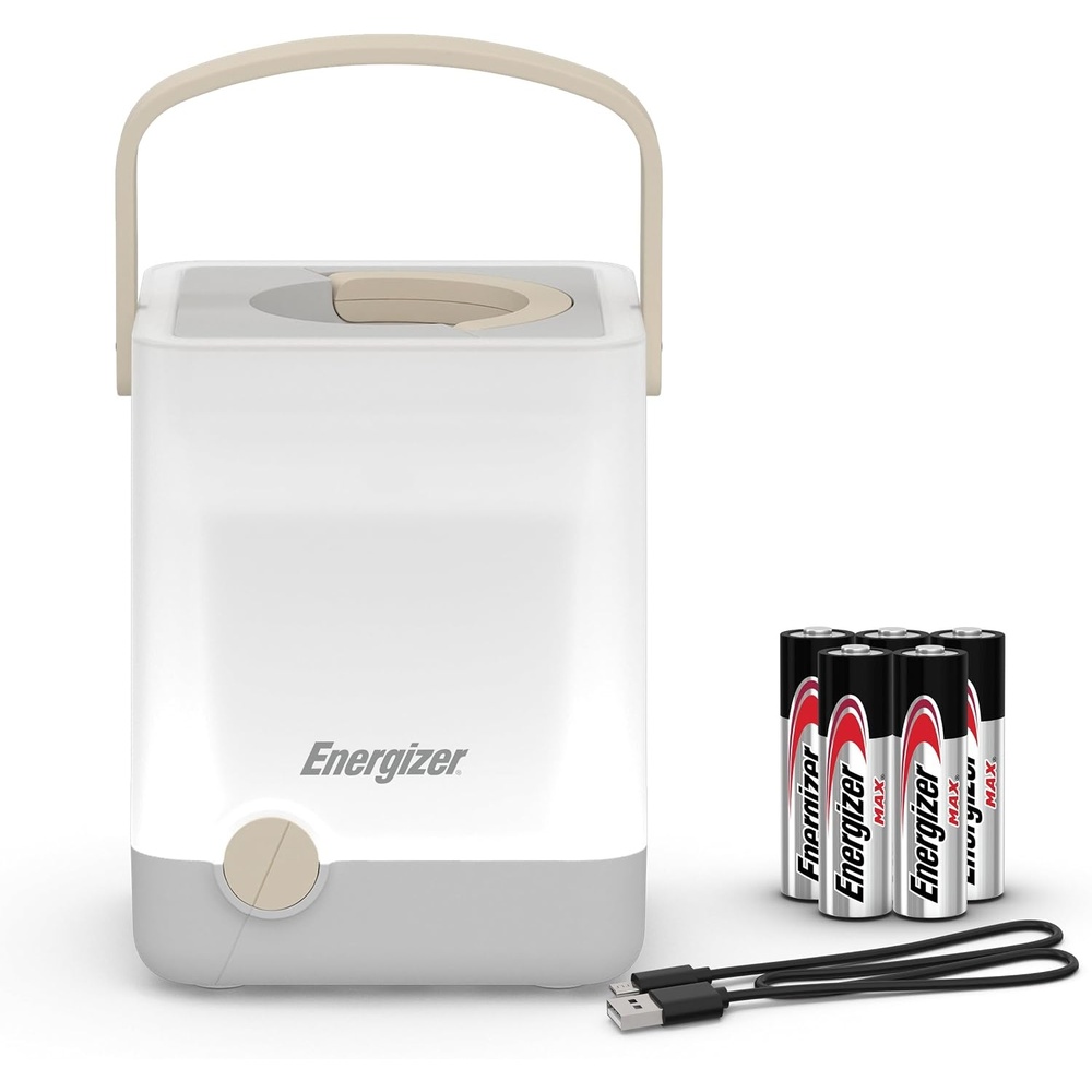 image:imageEnergizer LightxPower Cube Camping Lantern X1000 Lantern Dual Power Rechargeable and AA Battery IPX4 Water ResistantWhite