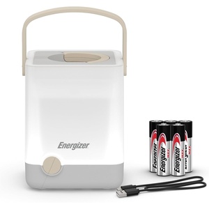 Energizer LightxPower Cube Camping Lantern, X1000 Lantern Dual Power Rechargeable and AA Battery, IPX4 Water Resistant(White)