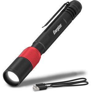 Energizer X-400 Pen light Flashlight Rechargeable, Bright Penlight IPX4 Water-Resistant, Lightweight and Durable, Rechargeable Flashlight, USB Charging Cable Included(Black/Red)