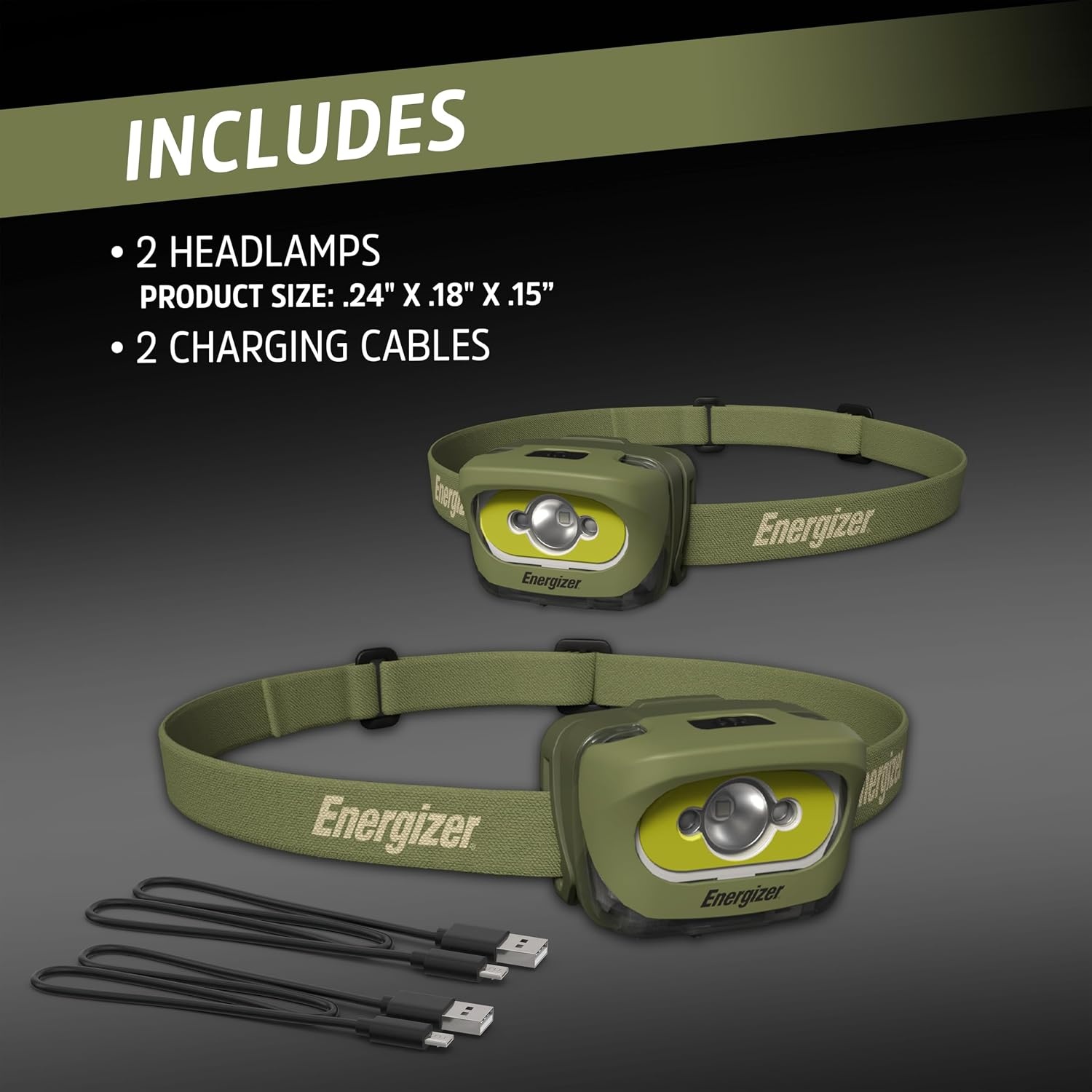 image:imageEnergizer LED Rechargeable Headlamp 2Pack Orange LED Headlamps with Red Light Option USB Charging Cables IncludedGreen