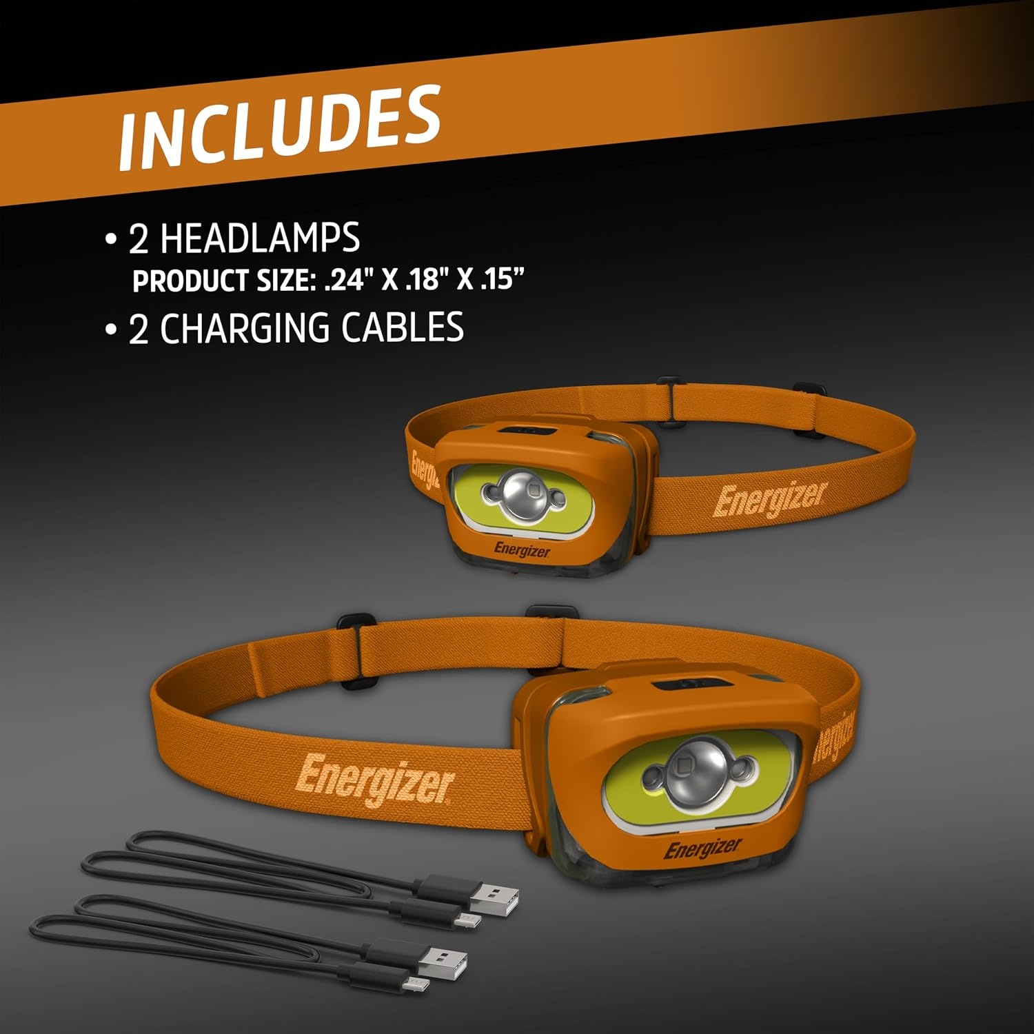 image:imageEnergizer LED Rechargeable Headlamp 2Pack Orange LED Headlamps with Red Light Option USB Charging Cables IncludedOrange