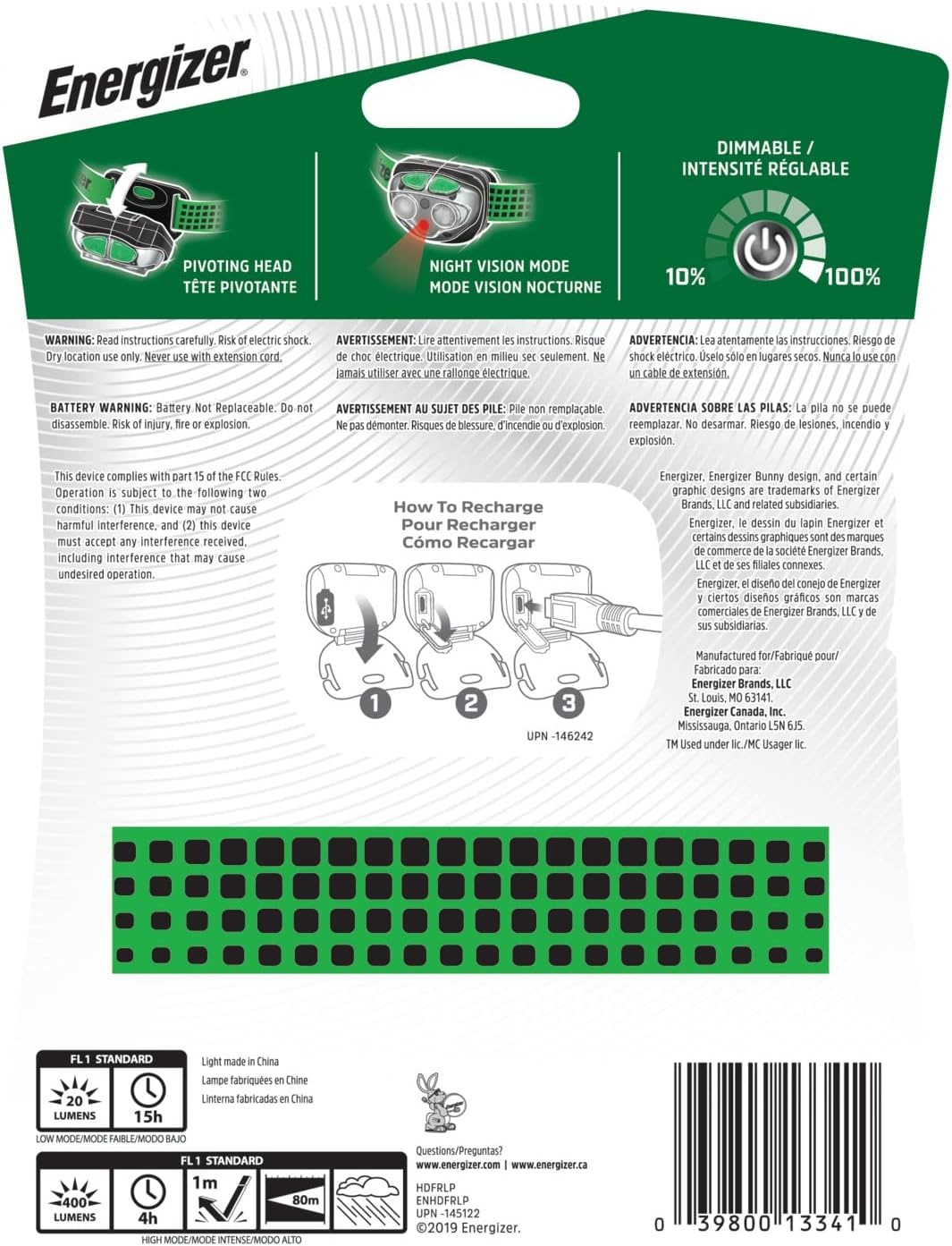 image:imageEnergizer Vision LED Rechargeable Headlamp Water Resistant Bright LED Headlamp for Outdoors Camping Gear and Hurricane Supplies Includes USB Charging Cable Pack of 1Emerald Green
